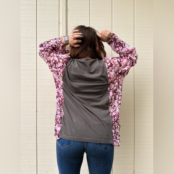 SOLD Upcycle Def Leppard Boho Floral Semi Sheer Top Blouse - One Of A Kind - Picture 3 of 15